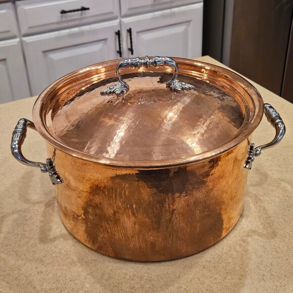 RARE RUFFONI COPPER HAMMERED CONVIVIUM COPPER 10 1/2 QUART STOCK POT LID TIN - Picture 1 of 13